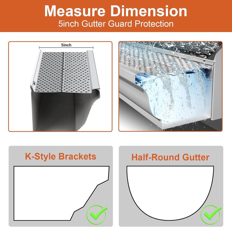 Duckweed 5 inch Gutter Guard, 13 Pack-52ft, Aluminum Rain Gutter Guard, DIY Leaf Filter Gutter Guard Protection Cover, Raptor Mesh Gutter Screen Cleaning Tools for Downspout, Roof, with Screws - Image 3